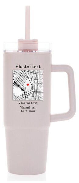 Personalizovaná cestovní termoska s průhledným víčkem s mapou