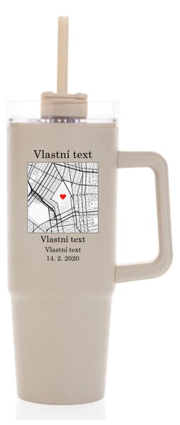 Personalizovaná cestovní termoska s průhledným víčkem s mapou