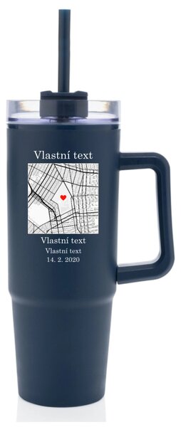 Personalizovaná cestovní termoska s průhledným víčkem s mapou