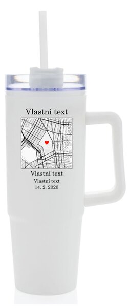 Personalizovaná cestovní termoska s průhledným víčkem s mapou