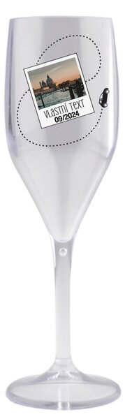 Personalizovaná nerozbitná prosecco sklenice s fotkou a cestovatelským motivem