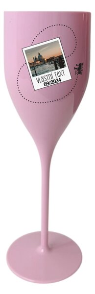 Personalizovaná nerozbitná prosecco sklenice s fotkou a cestovatelským motivem