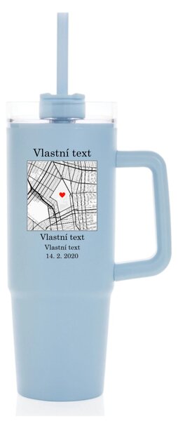 Personalizovaná cestovní termoska s průhledným víčkem s mapou