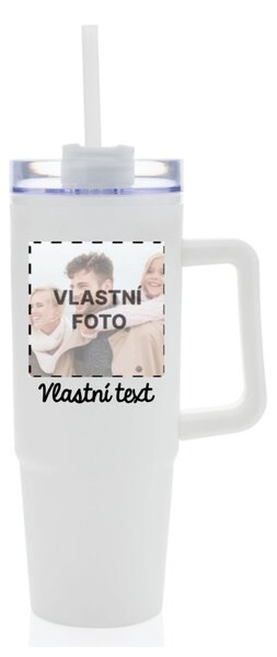 Personalizovaná cestovní termoska s průhledným víčkem s fotografií