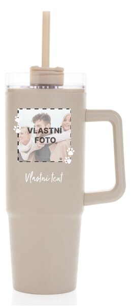 Personalizovaná cestovní termoska s průhledným víčkem s fotkou mazlíčka a textem