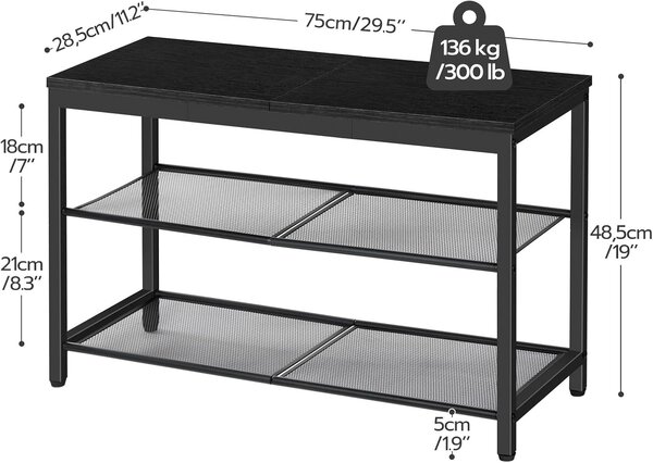 Botník s lavicí Vasagle Arvel 75 cm černý