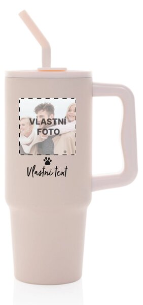 Personalizovaná nerezová termoska s barevným víčkem s fotkou mazlíčka a textem