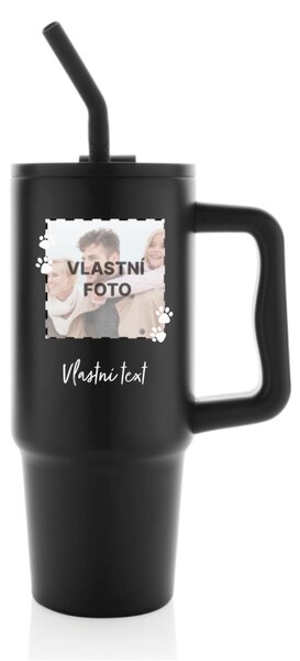 Personalizovaná nerezová termoska s barevným víčkem s fotkou mazlíčka a textem