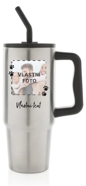 Personalizovaná nerezová termoska s barevným víčkem s fotkou mazlíčka a textem