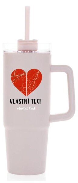 Personalizovaná cestovní termoska s průhledným víčkem - Dvě místa, jedno srdce