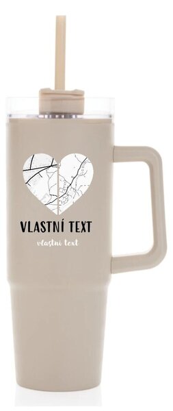 Personalizovaná cestovní termoska s průhledným víčkem - Dvě místa, jedno srdce