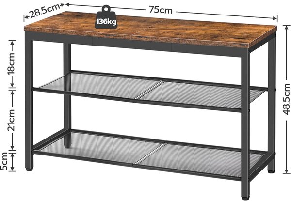 Botník s lavicí Vasagle Arvel 75 cm černý/hnědý