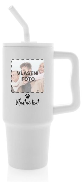 Personalizovaná nerezová termoska s barevným víčkem s fotkou mazlíčka a textem