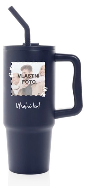 Personalizovaná nerezová termoska s barevným víčkem s fotkou mazlíčka a textem