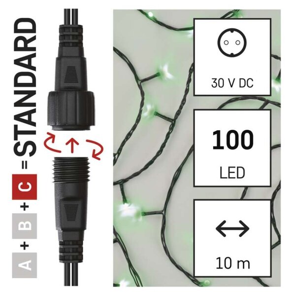 EMOS Standard LED spojovací vánoční řetěz, 10 m, venkovní i vnitřní, zelená