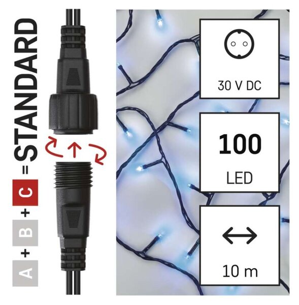 EMOS Standard LED spojovací vánoční řetěz, 10 m, venkovní i vnitřní, modrá