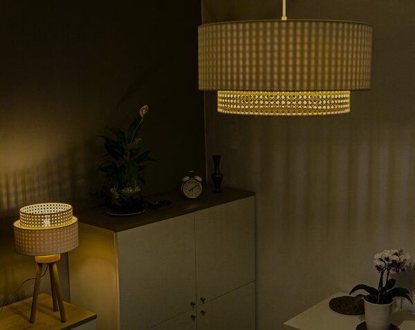 Duolla - Lustr na lanku BOHO 1xE27/15W/230V pr. 45 cm krémová/ratan