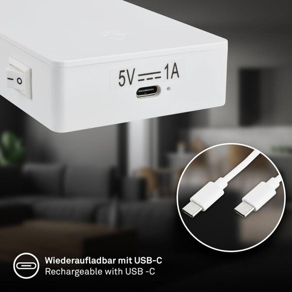 BRILONER Cielo lampa na čtení - 2W, 200lm, LED, nabíjecí, stmívatelné, dotykový vypínač, bezdrátové, bílé 2361016