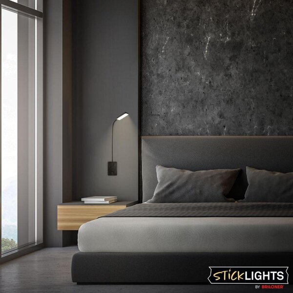 BRILONER Cielo lampa na čtení - 2W, 200lm, LED, nabíjecí, stmívatelné, dotykový vypínač, bezdrátové, černá 2361015
