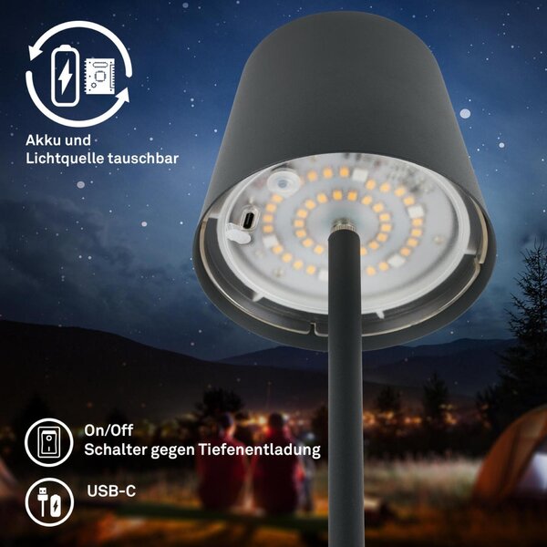 BRILONER Coloris RGBW LED stojanová bezdrátová lampa, stmívatelná, dotykový vypínač, antracit 1507015