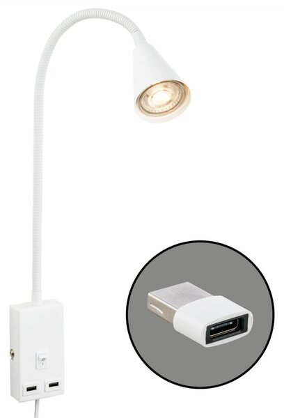 BRILONER Justra lampa na čtení, nastavitelná, 2x USB porty, bílá 2175016
