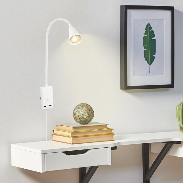 BRILONER Justra lampa na čtení, nastavitelná, 2x USB porty, bílá 2175016