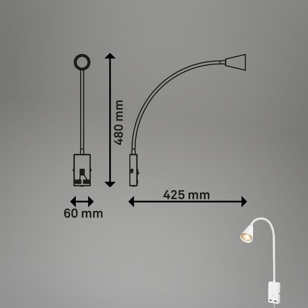 BRILONER Justra lampa na čtení, nastavitelná, 2x USB porty, bílá 2175016