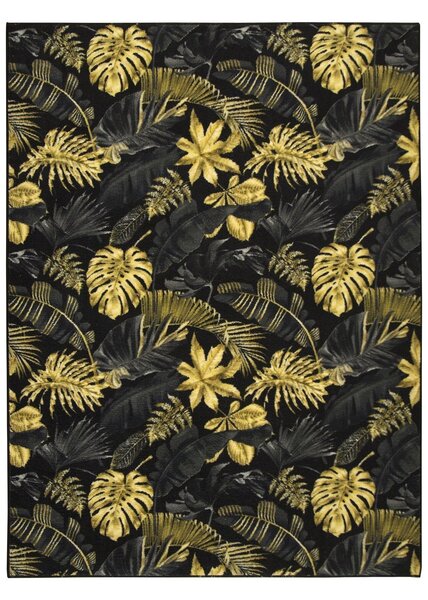 Makro Abra Kusový koberec Monstera Listy palmy černý / zlatý Rozměr: 250x350 cm