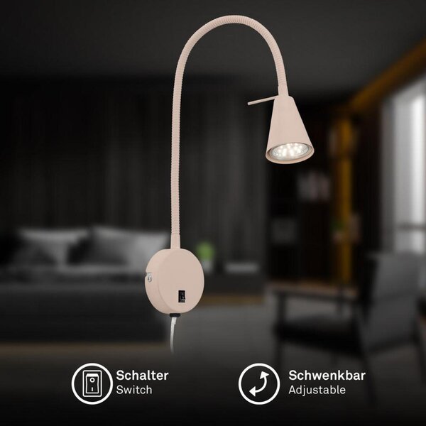 BRILONER Tusa Bett lampa na čtení - 4,7W, 400lm, LED, vypínač, nastavitelná, béžová 2082011