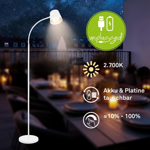 BRILONER Cielo LED stojanová bezdrátová lampa, stmívatelná, dotykový vypínač, bílá 1502016
