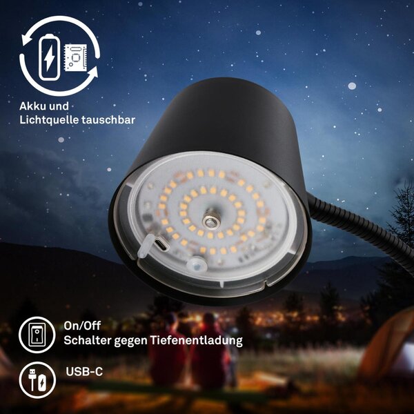 BRILONER Cielo LED stojanová bezdrátová lampa, stmívatelná, dotykový vypínač, černá 1502015