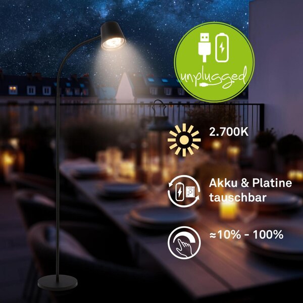 BRILONER Cielo LED stojanová bezdrátová lampa, stmívatelná, dotykový vypínač, černá 1502015