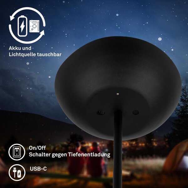 BRILONER Estate LED stojanová bezdrátová lampa, stmívatelné, dotykový vypínač, černá 1500015