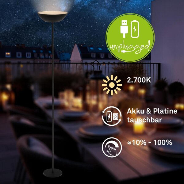 BRILONER Estate LED stojanová bezdrátová lampa, stmívatelné, dotykový vypínač, černá 1500015