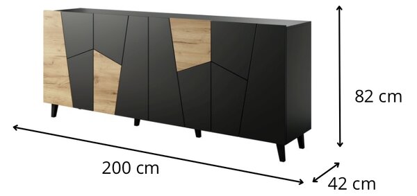 HALMAR Komoda Etna 200 cm černá/dub craft