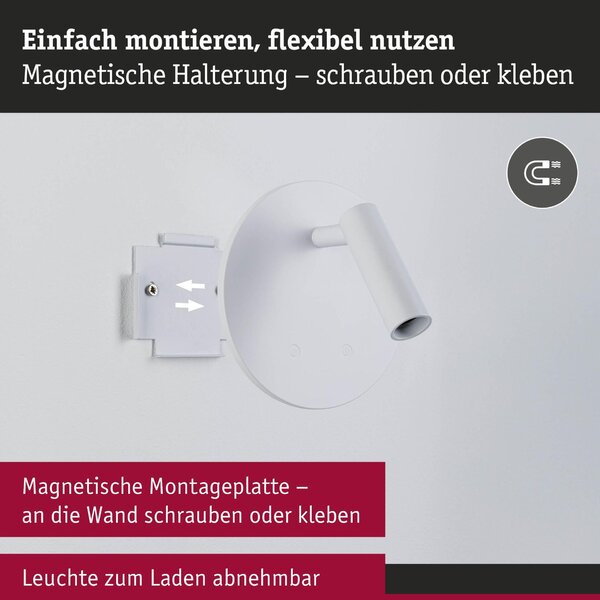 PAULMANN LED nabíjecí nástěnné svítidlo Kiora 2700K / 3,7V 0,6W / 0,7W stmívatelné bílá