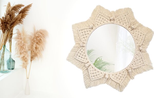 Tutumi Kulaté nástěnné zrcadlo BOHO 55 cm béžové