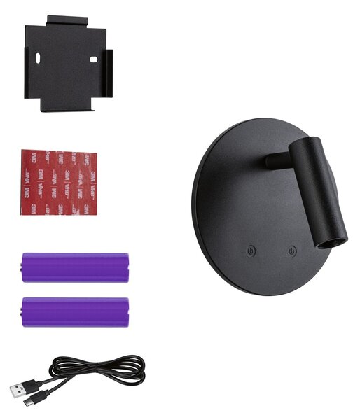 PAULMANN LED nabíjecí nástěnné svítidlo Kiora 2700K / 3,7V 0,6W / 0,7W stmívatelné černá