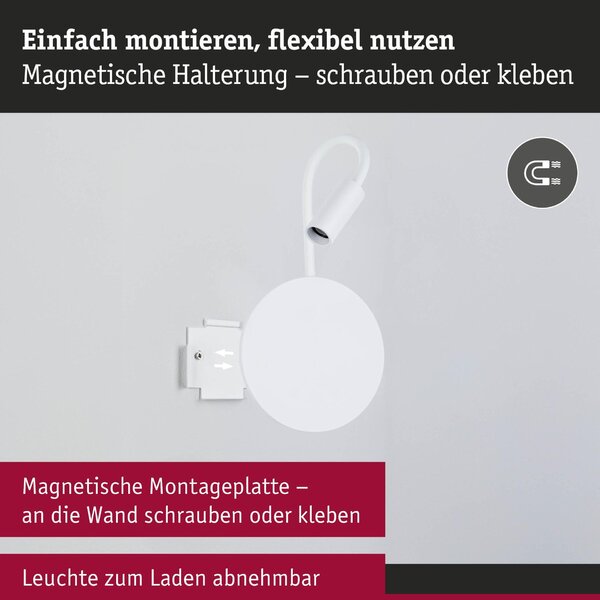 PAULMANN LED nabíjecí nástěnné svítidlo Miora 2700K / 3,7V 0,6W / 0,7W stmívatelné bílá