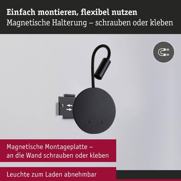 PAULMANN LED nabíjecí nástěnné svítidlo Miora 2700K / 3,7V 0,6W / 0,7W stmívatelné černá