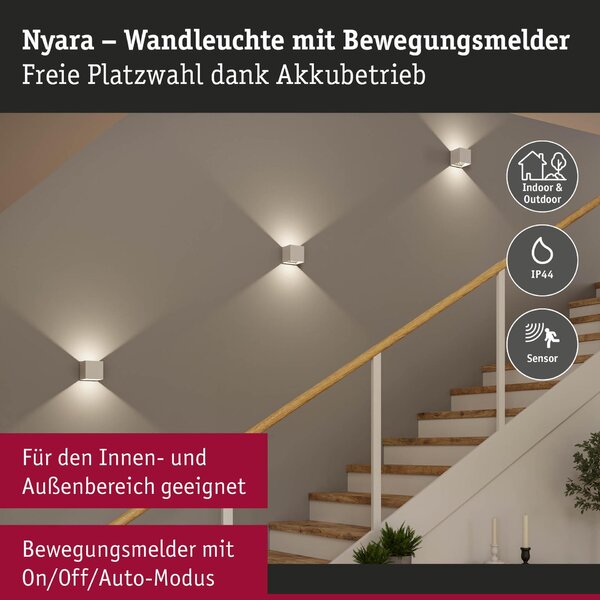 PAULMANN LED nabíjecí nástěnné svítidlo Nyara IP44 3000K 100x100mm 2x1W bílá