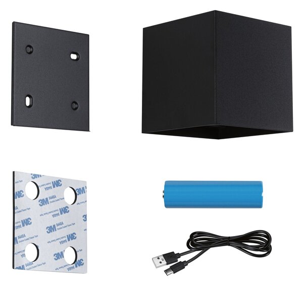 PAULMANN LED nabíjecí nástěnné svítidlo Nyara IP44 3000K 100x100mm 2x1W černá