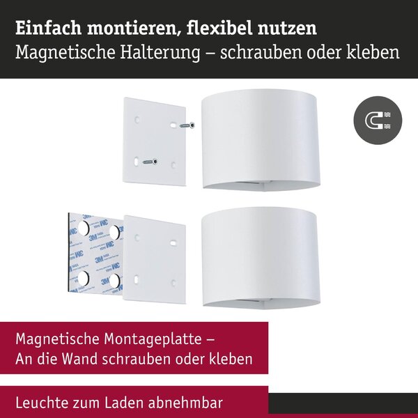 PAULMANN LED nabíjecí nástěnné svítidlo Nyora IP44 3000K 135x120mm 2x1W bílá