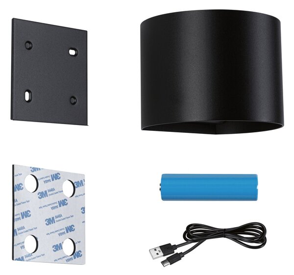 PAULMANN LED nabíjecí nástěnné svítidlo Nyora IP44 3000K 135x120mm 2x1W černá