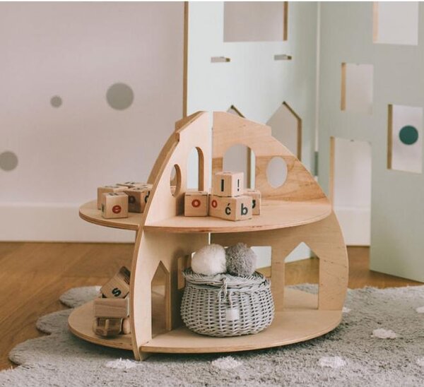 Dětský pokoj - Dřevěný dětský domeček s kulatými policemi Bílá