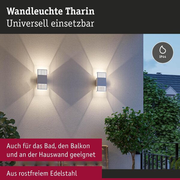 PAULMANN LED nástěnné svítidlo Tharin IP44 3000K 120x104mm 2x3,7W bílá