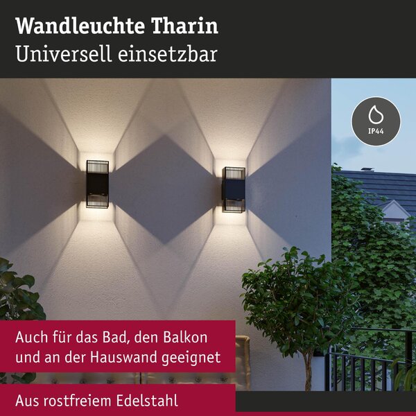 PAULMANN LED nástěnné svítidlo Tharin IP44 3000K 120x104mm 2x3,7W černá