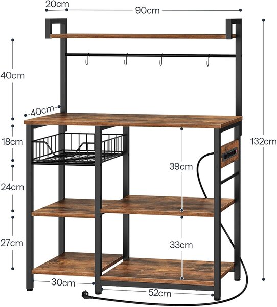 Kuchyňský regál Vasagle Emmi 90 cm se zásuvkami hnědý/černý