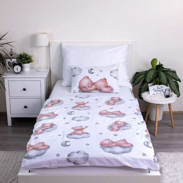 Bílé bavlněné dětské povlečení do postýlky 100x135 cm Teddy Bear "Ribbon" – Jerry Fabrics