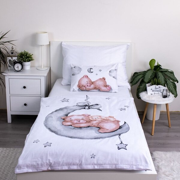 Bílé bavlněné dětské povlečení do postýlky 100x135 cm Teddy Bear "Ribbon" – Jerry Fabrics